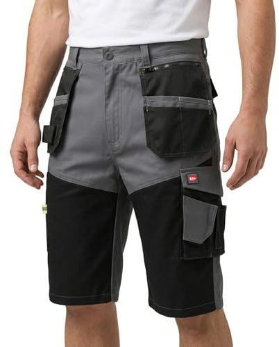 Lee Cooper LCSHO812 Herren Stretch Arbeitskleidung Hi Vis Detail Multi Holster Tasche Arbeit Cargo Shorts Cargos, Grey/Black, 34W
