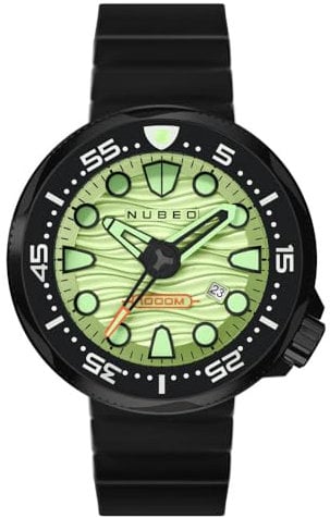 Nubeo Men's 50mm Ventana Automatic Limited Edition Matcha Green Watch with Silicone Strap NB-6102-07
