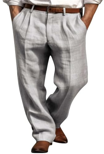 Pantaloni lunghi da uomo, larghi, estivi, in tinta unita, per il tempo libero, con pieghe, leggeri e traspiranti, da spiaggia, da uomo, vestibilità larga, comodi pantaloni dritti, eleganti pantaloni