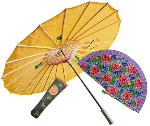 Handschirm, traditioneller chinesisch-japanischer Stil, leicht und tragbar, effektiver Sonnenschutz für den Sommer., Gelb