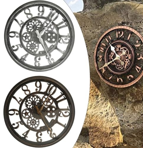 Vintage Offene Garten-Wanduhr, Ziffern mit offenem Zifferblatt, wetterfest, 40,6 cm, für den Innen- und Außenbereich, für Garten, Schlafzimmer oder Küche (braun)