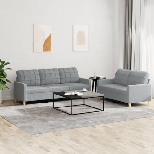 Willood 2-TLG. Sofagarnitur Mit Kissen Hellgrau Stoff Sofa mit Armlehnen und weichen Kissen, geeignet für Wohnzimmer, Holzbeinen,Sofa Set