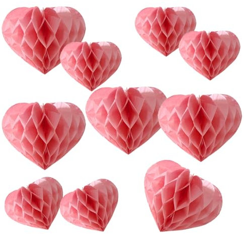 YLY's love Herzförmige Papier Wabenball Dekoration 10er Honeycomb Balls zum Aufhängen Seidenpapier schöne Dekor für Geburtstag Hochzeitsfest Babyshower Party Brautduschen (Hellpink)