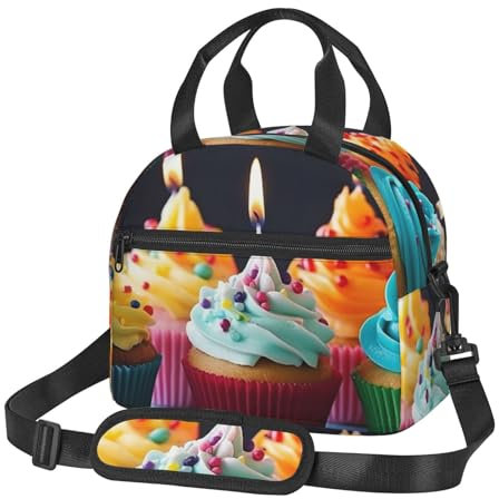 Lunchtasche, isolierte Lunchbox für Damen und Herren, wiederverwendbare Kühltasche, bunte Happy Birthday-Cupcakes, Lunch-Tasche für Arbeit, Picknick
