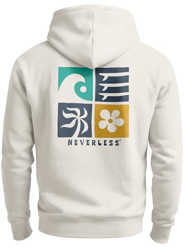 Neverless® Hoodie Backprint Herren Surfer Style Rückenaufdruck Icons Maritim Kapuzen-Pullover Männer Fashion Streetstyle