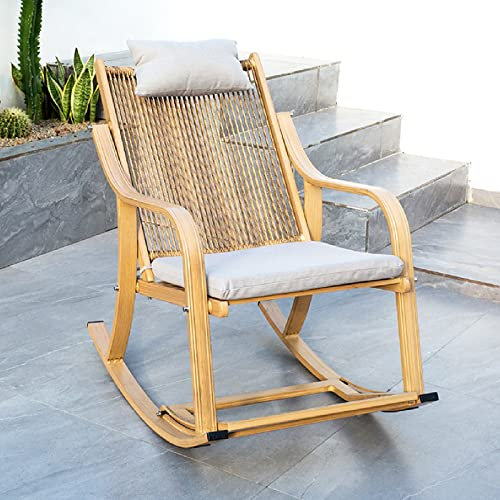 Camp Schaukelstuhl mit Fußstütze, einziehbare Kopfstütze für Veranda, Garten, Rasen, Terrasse, Pool - Schaukelliege aus Holz in Braun