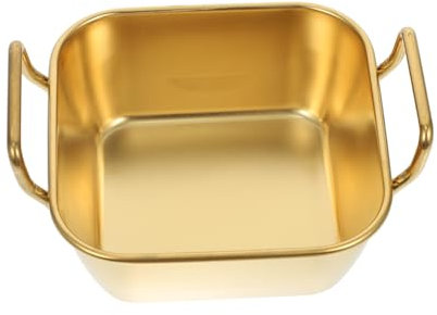 PHENOFICE 1Stk Platte snackteller Snack Teller Snack Plate knabberzeug fähnchen hühner quadratischer Frittierhalter Fischfritteusenkorb Blech Mehrzweck-Speiseteller Rostfreier Stahl Golden