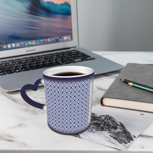 AELKSP Ceramic,Delft Style Geometric Pattern with Rhombuses and Hexagons Holland Design,Coffee Mug Color Changing Mug Hot Heat Changing Mug Hot Heat Sensitive Mug Coffee Mug Tea Mug Drink Cup Milk Mug