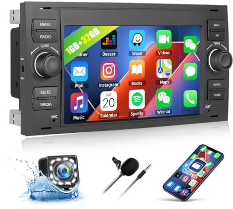 CAMECHO 1G+32G Android 13 Car Stereo for Ford Fiesta Focus Kuga Transit Connect Mondeo Smax Support Mirror Link 7 Touch Screen Bluetooth Car Radio with GPS WiFi FM RDS Head Unit with Backup Camera
