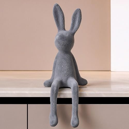 Deko Hase sitzend, Beflockter Osterhase Frühlingshafte Osterdeko für Tisch, Fensterbank und Wohnzimmer