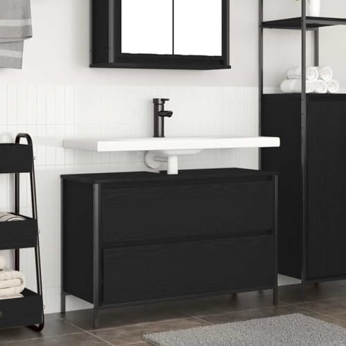 UJCHVHN Armario de baño con cajones, roble negro, 90 x 34,5 x 60 cm