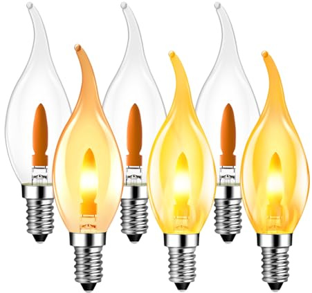 LVWIT Flammen LED E14 Warmweiss 1W, Kerzenlampe T35 Glühbirne Flammeneffekt Stimmungslicht Flackerlampe für Zuhause Garten Bar Halloween Weihnachten, Ersetzt 3W Glühlampen, 1800K, 6er Pack