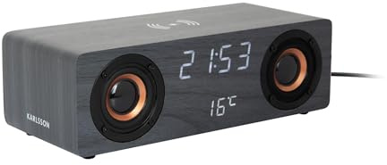 Karlsson Bluetooth Speaker Radio Alarm Clock with LED Display and Wireless Charging (Black)