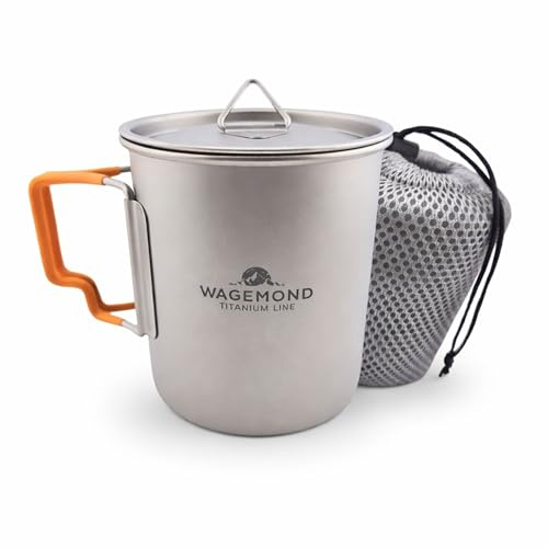 wagemond Titan Becher 450 ml – Ultraleichter Titan-Cup mit Anti-Scalding Silikongriff – Robust, geschmacksneutral & BPA-frei – Outdoor Camping Trinkbecher mit Stofftasche