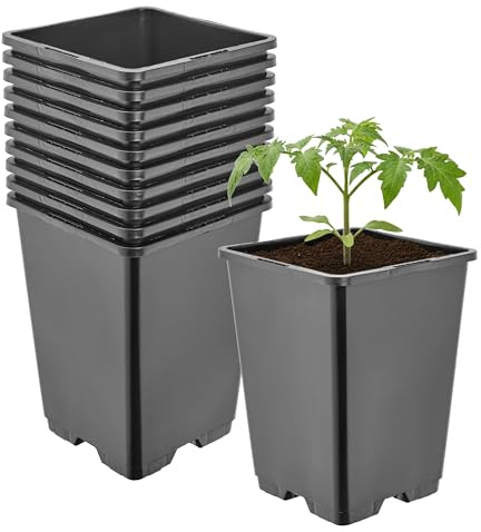 Garronda Pflanztopf Kunststoff hoch 11 x 11 x 15,5 cm (1,25L) 10er Set eckig mit Drainagelöchern Blumentopf PP Pflanzgefäß für Garten Gewächshaus Balkon Anzucht Innen Außenbereich Schwarz GD-0201