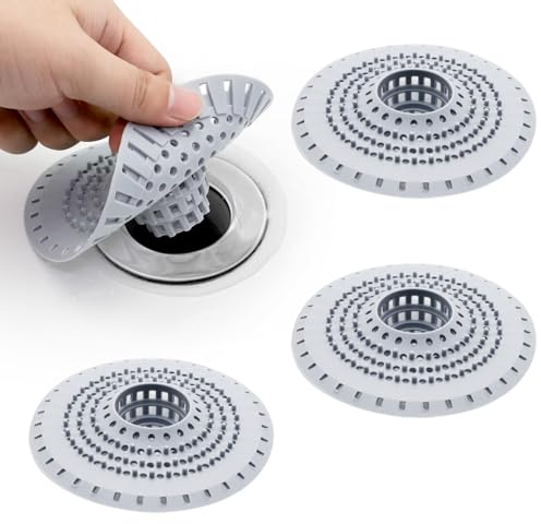 Silicone Shower Drain Hair Catcher, 4 Pack Bath Hair Catcher,Hair Catcher Shower Drain Cover, Shower Drain Hair Catcher, Drain Strainer Shower, Silicone Hair Strainer Shower for Kitchen, Shower
