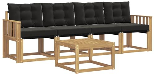 vidaXL Outdoor-Sofagarnitur mit Kissen 5 pcs Weiß und Schwarz, Garten Sofaset, modernes Wohnmöbel, entspannende Couch für Terrasse und Außenbereich