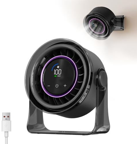 MERTTURM Ventilatore Scrivania Silenzioso con Turbo Airflow, 1-100 Velocità, Autonomia Max 11 Ore, Da Parete, Mini Ventilatore da Tavolo USB Per Ufficio/Casa/Viagg/Campeggio/Camper, Nero