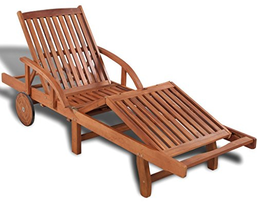 Festnight Verstellbare Sonnenliege Holz Wetterfest mit 2 Rädern, Gartenliege Relaxliege Liegestuhl für Garten Terrasse Schwimmbad, Massivholz Akazie