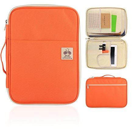YOUSHARES A4 Documents Bag Portfolio Organizer Holder - Multifunctional Travel Pouch Handy Zippered Case for Notebook, Ipad, Documents and Pens (Orange)