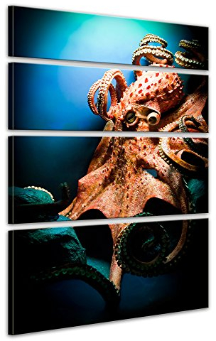 Bilderdepot24 Keilrahmenbild Octopus - 120x180 cm hochkant mehrteilig Bilder als Leinwanddruck Fotoleinwand Tierbild Leben im Meer - Kraken - riesiger Oktopus