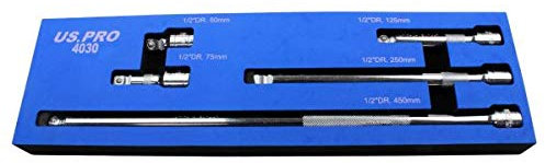 US PRO 5pc 1/2'' Drive Wobble Bar Extension Set, Wobble Bars 50mm - 450mm 4030