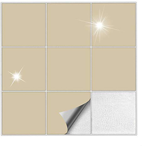 Kiwistar Fliesenaufkleber Beige 82 Glänzend - 15 x 15 cm - 50 Stück - Klebefliesen Fliesenmuster Stickerfliesen Wandfliesen überkleben