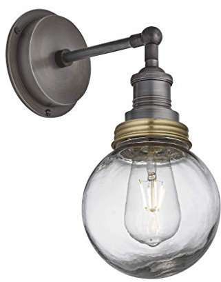 Industville - Brooklyn Outdoor & Bathroom Wall Light - Pewter/Brass - Globe Glass