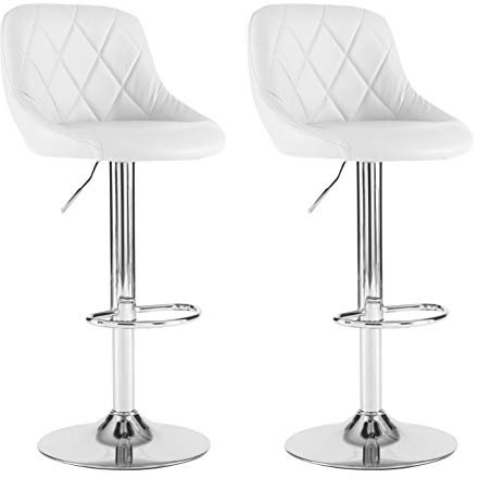 Neo 2X Madrid Chrome Gas Lift Swivel Faux Leather Kitchen Gas Height Adjustable Breakfast Bar Stools Barstools Seats Chairs (White)