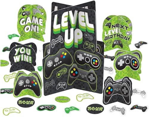 Amscan 282948-55 - Level Up Gamers Kids Birthday Party Table Centrepiece Decoration Kit - 7 Pack