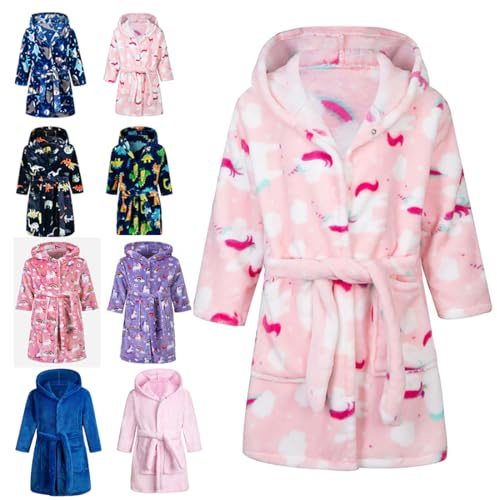 Lodunsyr Accappatoio e Vestaglie Morbido Bambine Ragazze Accappatoi Per Bambini Ragazzi Pigiami Regali Accappatoio Bambina Bambino Cappuccio Vestaglia 2-9 Anni