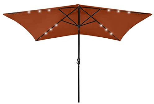 vidaXL Sombrilla de Jardín con LED y Palo de Acero, Parasol Protector, Refugio Solar, Paraguas para Playa Patio Exterior, Terracota 2x3 m