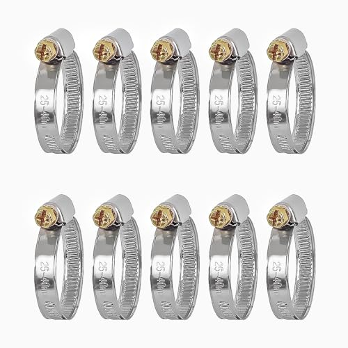 Azisha Collier de Serrage Inox - 10 Pièces 25-40 mm Collier Serrage - Collier de Serrage Métallique - Collier Durite - colliers de serrage à vis pour Eau, Gaz, Piscine et tuyau D'arrosage