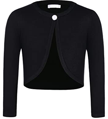 trudge Mädchen Pailletten Strickjacke Basic Bolero Kinder Glitzer Lange Ärmel Schulterjacke Bolerojäckche kurz Zum Kommunionkleid Taufkleid Schwarz 150