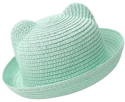 JBIVWW Sombrero De Paja con Orejas for Bebé, Gorro De Color Sólido, Protección Solar, Sombrero De Sol para Playa (Color : Green, Size : One Size)
