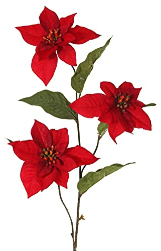 artplants.de Ramo Artificiale di Stella di Natale TONZI, Velluto, Rosso, 80cm, Ø14cm - Stella di Natale Finta