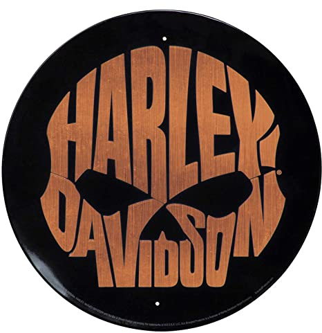 Harley-Davidson Round Tin Sign, Shiny Copper Willie G Skull Logo - 12 inches