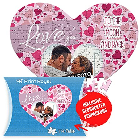 Foto-Puzzle selbst gestalten - Love You - mit einem Foto Bedrucken - Herz-Puzzle Personalisieren - Geschenk zu Valentinstag, Jahrestag - 114 Teile inkl. Kartonverpackung