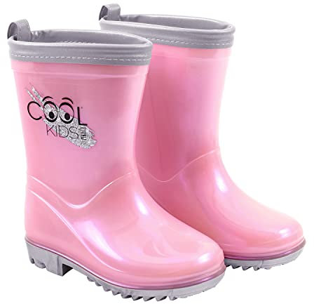 PERLETTI Stivaletti Bambina Rosa Perlato Riflettenti - Stivali Impermeabili Bimba in PVC con Bordo Catarifrangente - Galosce Anti Pioggia con Suola Antiscivolo Scuola Materna (Rosa Perla, 30/31 EU)