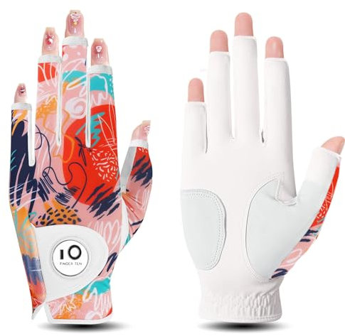 FINGER TEN Golfhandschuhe Damen Leder Links Rechts Hand Golfhandschuh Golf Handschuhe mit Ball Marker Wert 1 Stück Handschuh, Rain Grip Griff Linke Rechte Golfer (Limette, M, Links)