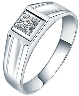 KnSam Echter Goldschmuck, Herren Ring Weißgold 18K 750, Linie Design Trauringe Männer 0.1ct Labor Erstellt Diamant, Geschenk für Weihnachten Valentinstag, Silber, Gr.62 (19.7)