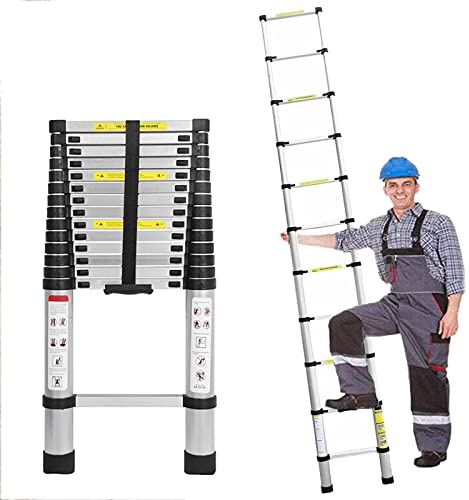 Teleskopleiter 4,4m Klappleiter Aluminium Leiter, Ausziehbar Schiebeleiter, Rutschfester Aluleiter Mehrzweckleiter Ausziehleiter, 150kg Tragkraft, EN131