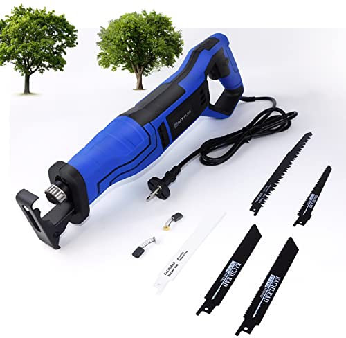 Electric Reciprocating Saw Garden Saw for Cutting Wood Tree Metal PVC Plastic, 5 Saw Blades, 0-2800 SPM Variable Speed