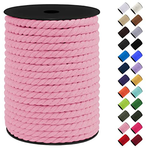 LEREATI Makramee Garn 8mm x 40m, Baumwollkordel Bunt Baumwollseil Geflochten Baumwollschnur, Baumwollgarn für DIY Basteln Hängepflanze Pflanze Aufhänger Wandbehang Weben Dekoration (Rosa)