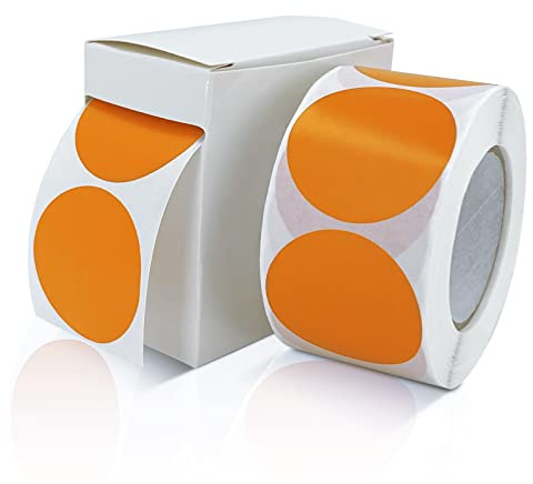 Meitaat Orange Circle Round Stickers 38mm Vinyl Dot Labels Roll 500 Pcs | Convenient Dispenser Box, Strong Adhesive, Writable, Waterproof, Removable, Colour Coding, Planner, School Office Inventory
