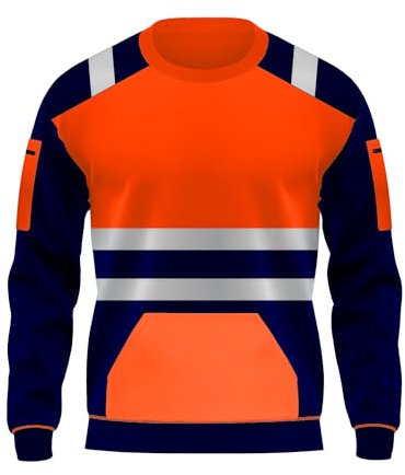trending babz High Visibility Hi Viz Crew Neck Fleece Sweatshirts Security Work Soft Warm Cosy Fleece Tops S-XXL Orange Navy