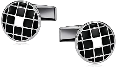 KnSam Manschettenknöpfe Herren Edelstahl, Rund mit Carbon Fiber Cufflinks Wedding hochwertiges Geschenk für Herren, Silber Schwarz