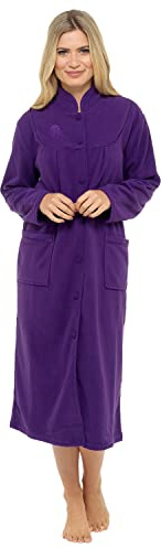 Ladies Soft Fleece Button Front Fastening Long Sleeve Dressing Gown Robe
