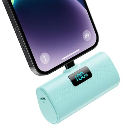 Mini Cargador Portátil para iPhone, 5200mAh Ultra-Ligera 20W PD Carga Rapida Batería Externa Compacto Power Bank con Pantalla LCD Powerbank Compatible con iPhone 14/14 Pro/13/12/11/XR/X/8/7/6-Verde