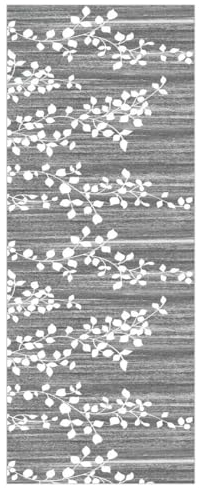 ZUZEKU Modern Läufer Flur Küche Waschbar rutschfest 110X300cm Blattmuster Grau und Weiß Lang Küchenteppich Flurteppich Teppich Fur Korridor Wohnzimmer Schlafzimmer Meterware Anpassbar